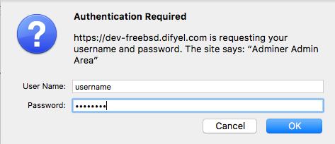 adminer authentication required