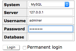 adminer connect to mysql