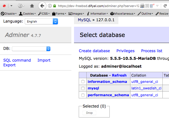 adminer mysql