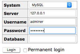 adminer mysql login